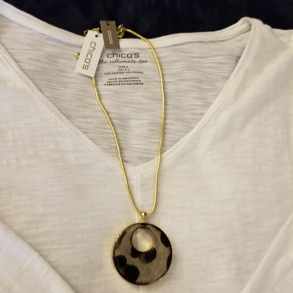 NEW CHICO'S REVERSIBLE GOLD NECKLACE BLACK/LEOPARD